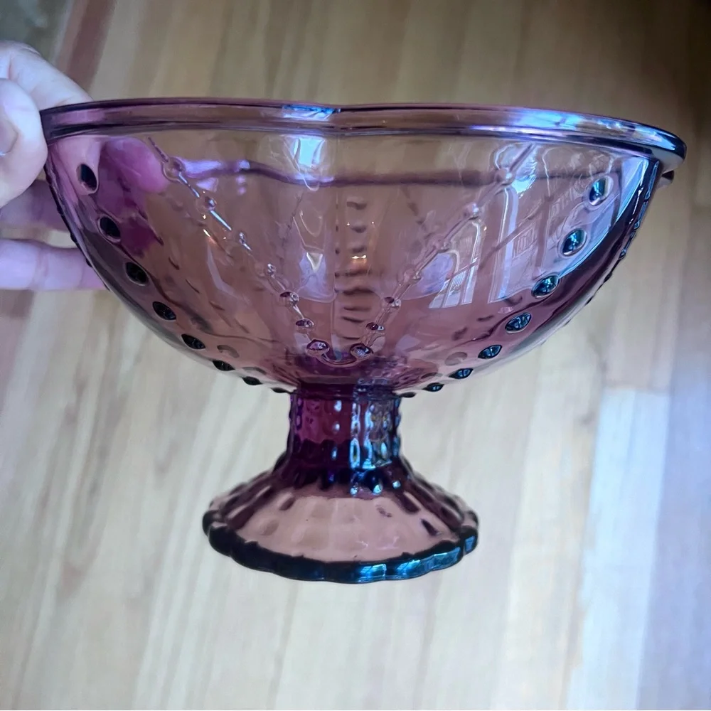 Purple Amethyst color Pedestal Bowl With Hobnail Detail Ikea vintage inspired …